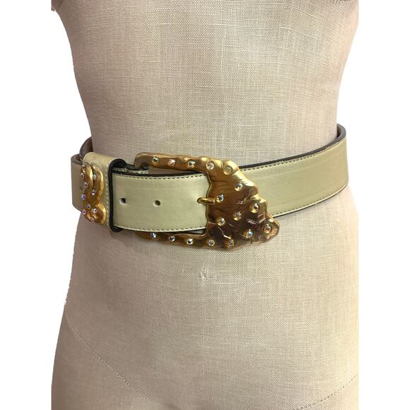 Vintage Gold Leather Rhinestone Buckle Statement Belt Marcella Romaya main image 4